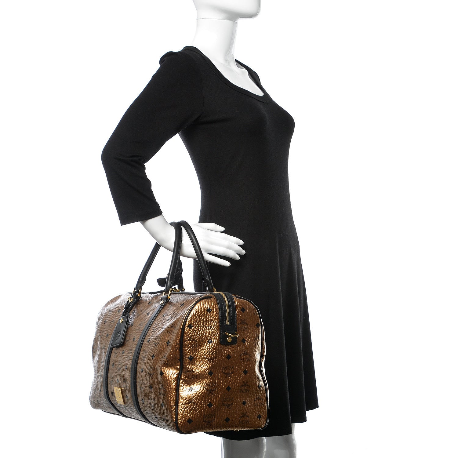 MCM Metallic Visetos Medium Traveler Weekender Bag Gold 3 of 12