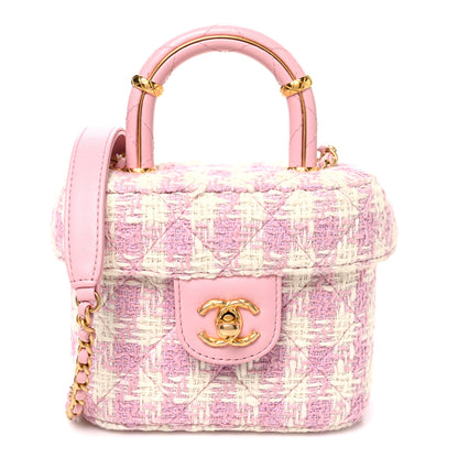 Chanel Tweed Handle Crush Top Handle Flap Bag Pink Ecru 1 of 10