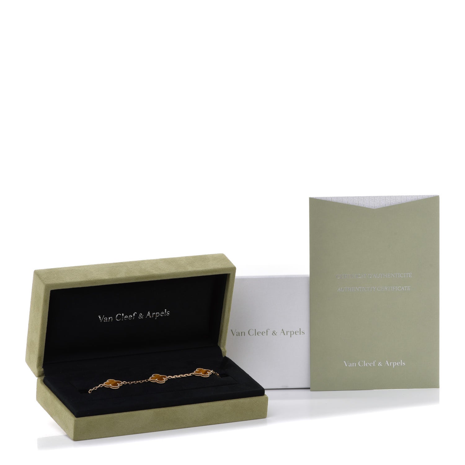 Van Cleef & Arpels 18K Yellow Gold Tiger Eye 5 Motifs Vintage Alhambra Bracelet 7 of 7
