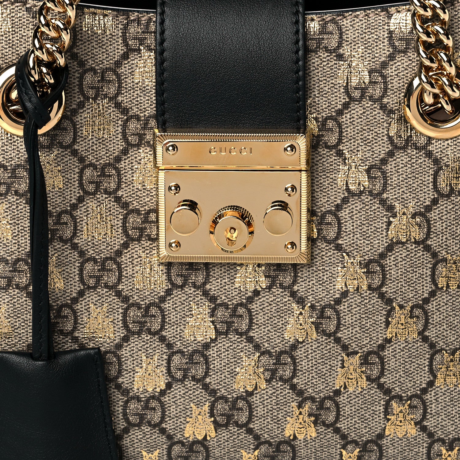 Gucci GG Supreme Monogram Bees Small Padlock Tote Beige Oro Black 9 of 11