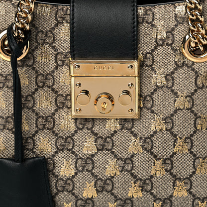 Gucci GG Supreme Monogram Bees Small Padlock Tote Beige Oro Black 9 of 11