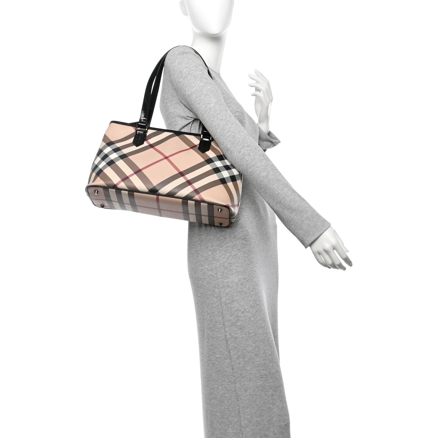 Metallic Calfskin Nova Check Small Nickie Tote Black