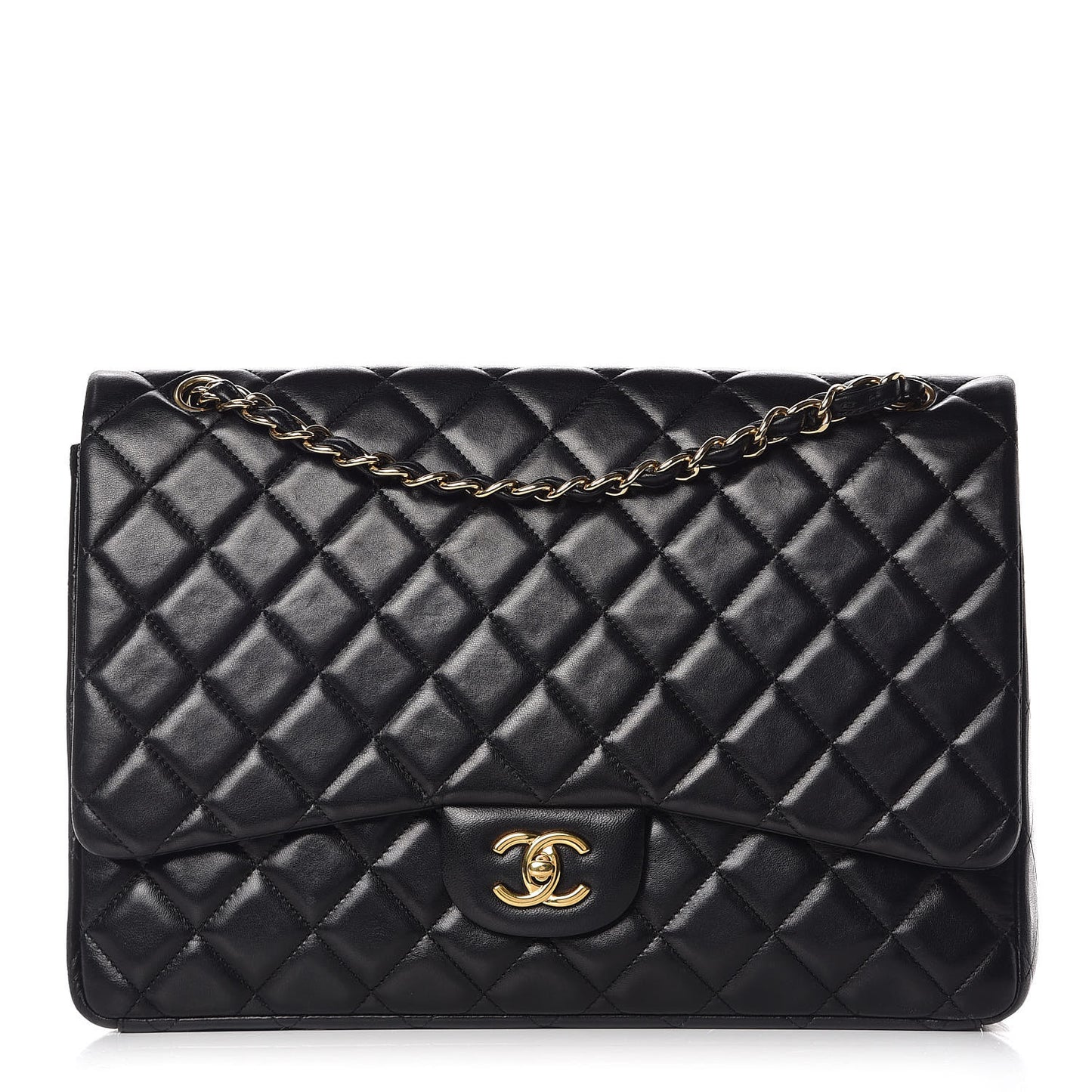 Lambskin Quilted Maxi Single Flap Black