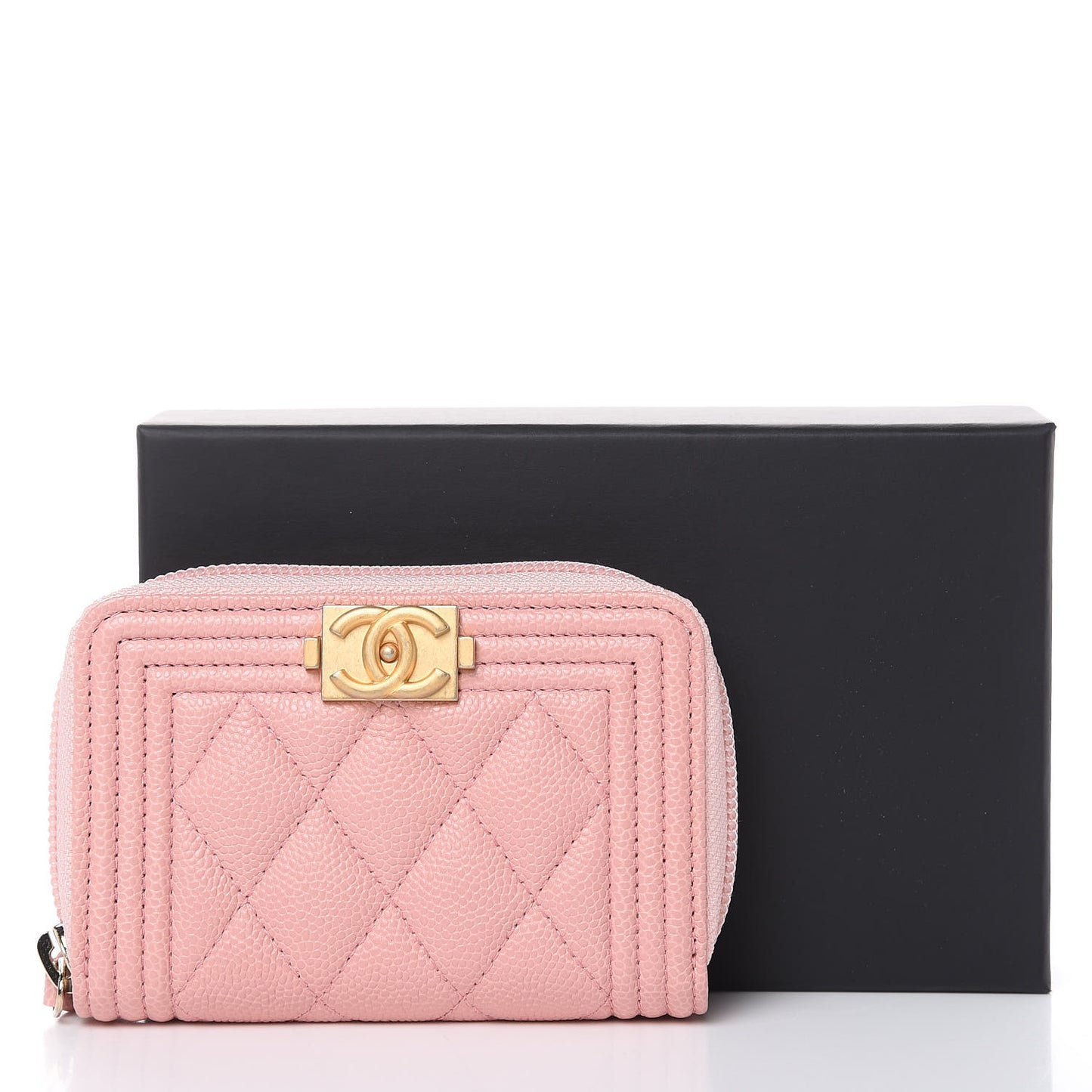 Caviar Quilted Boy Zip Around Coin Purse Wallet Light Pink
