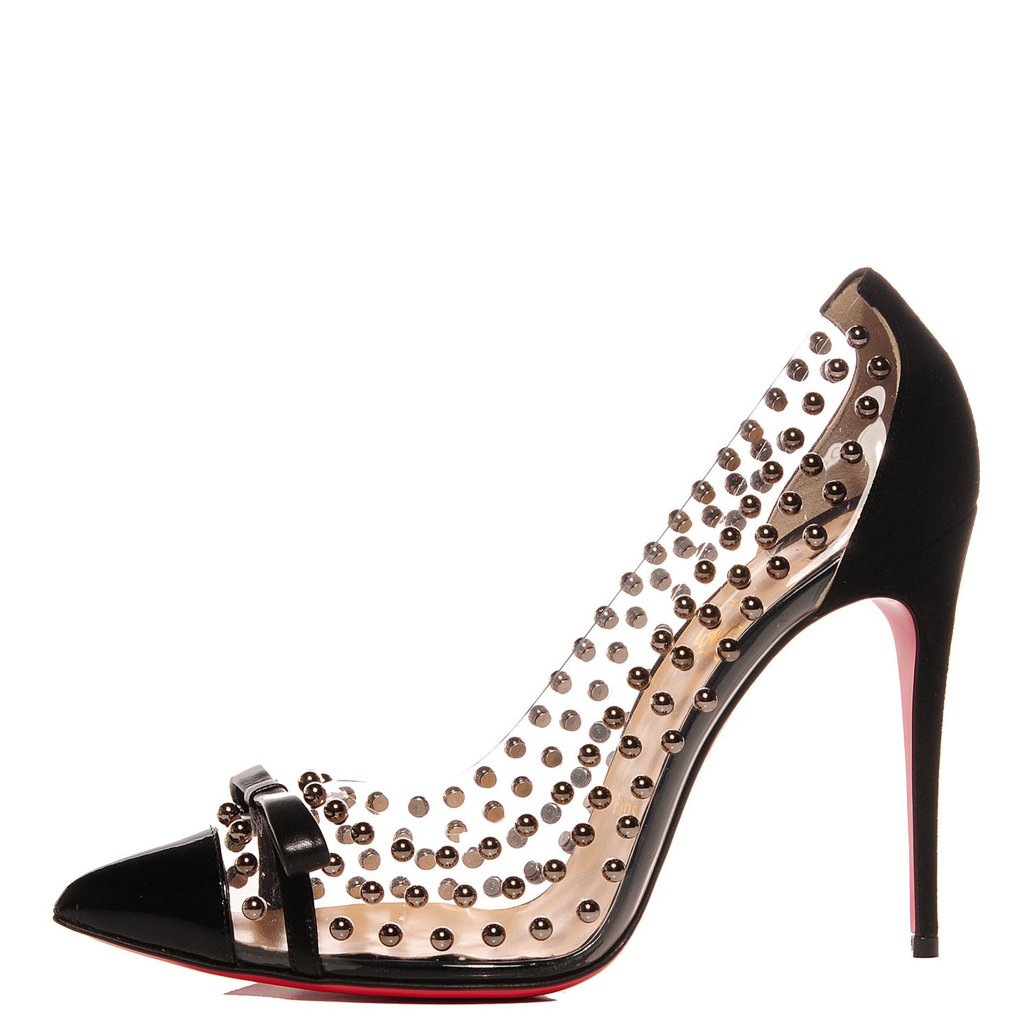 Suede Patent Bille et Boule 100 Studded Clear Bow Pumps Black 40.5