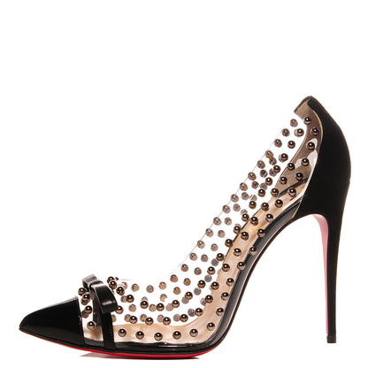 Christian Louboutin Suede Patent Bille et Boule 100 Studded Clear Bow Pumps Black 40.5 1 of 7