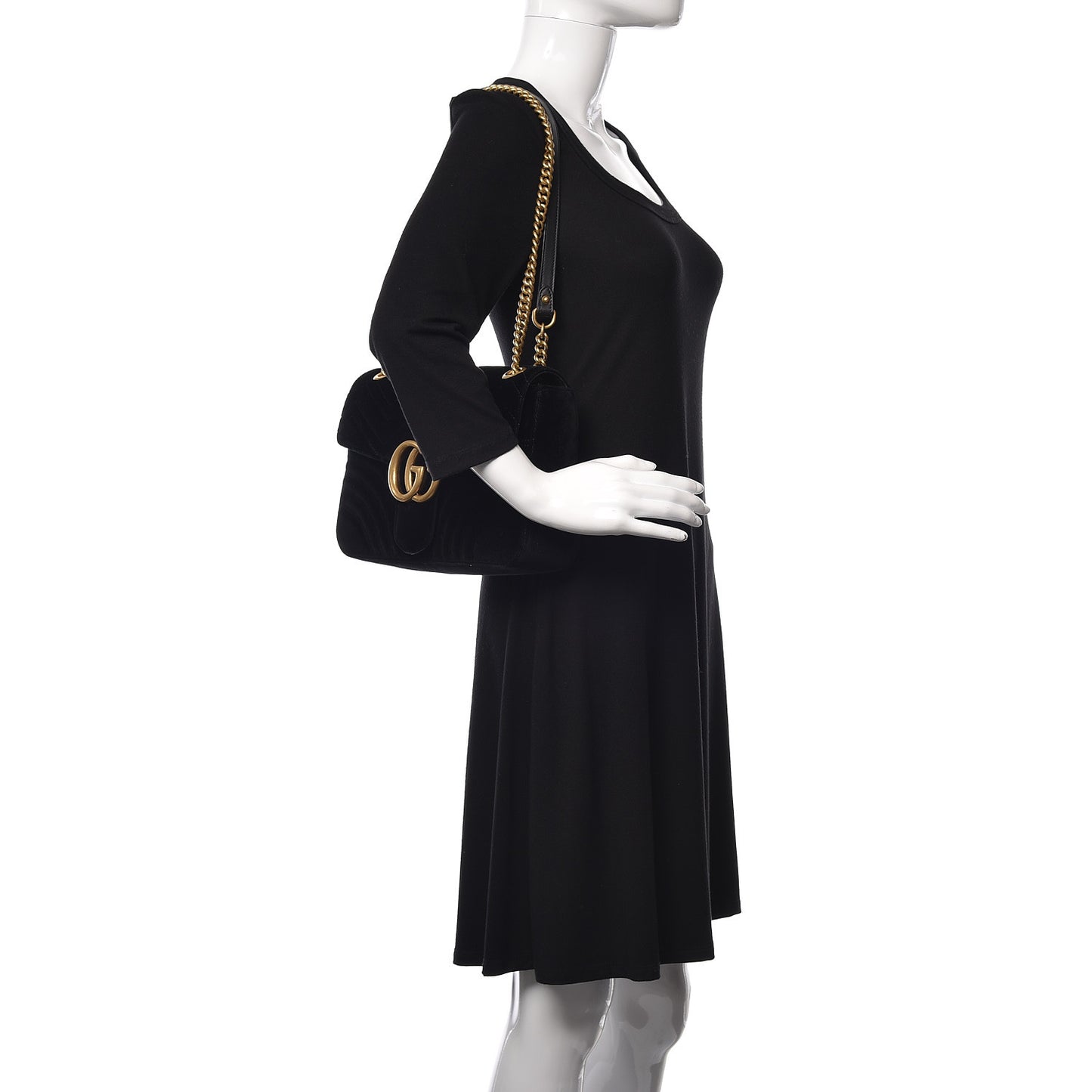 Velvet Matelasse Medium GG Marmont Shoulder Bag Black