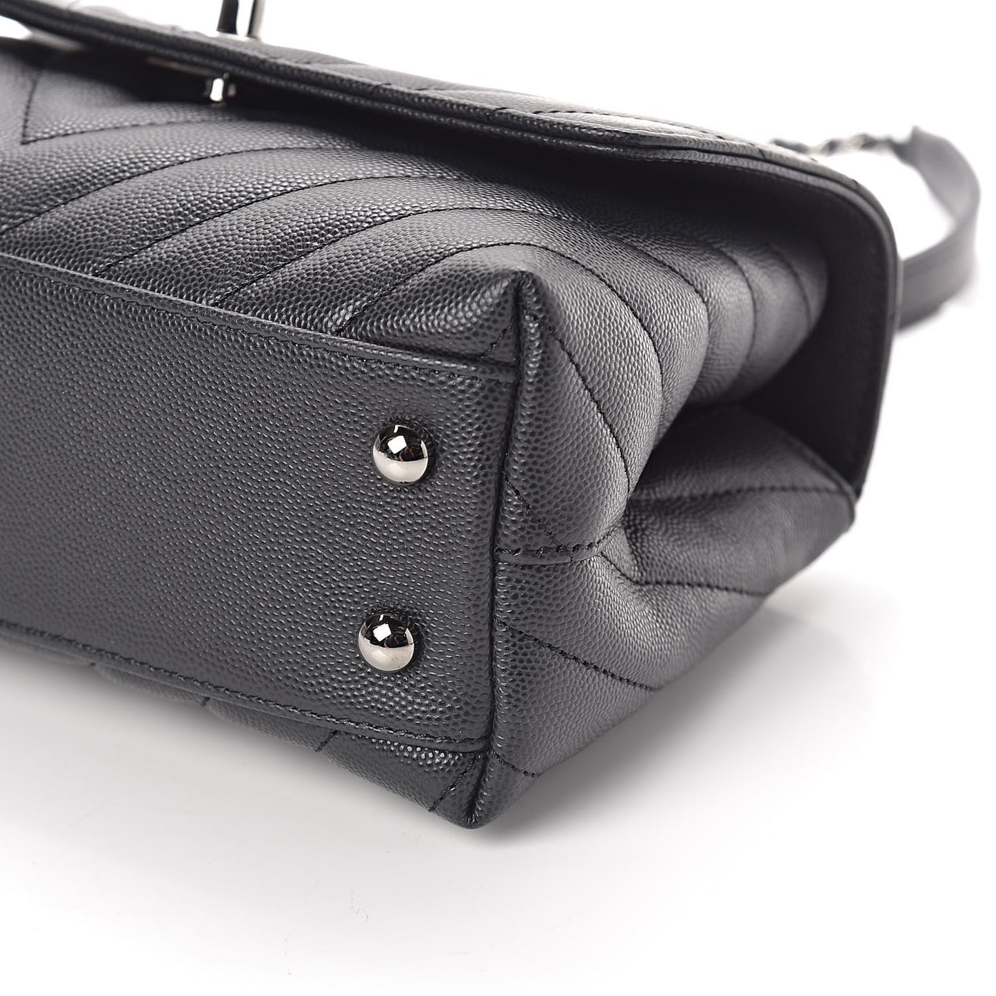 Caviar Chevron Quilted Mini Coco Handle Flap Dark Grey