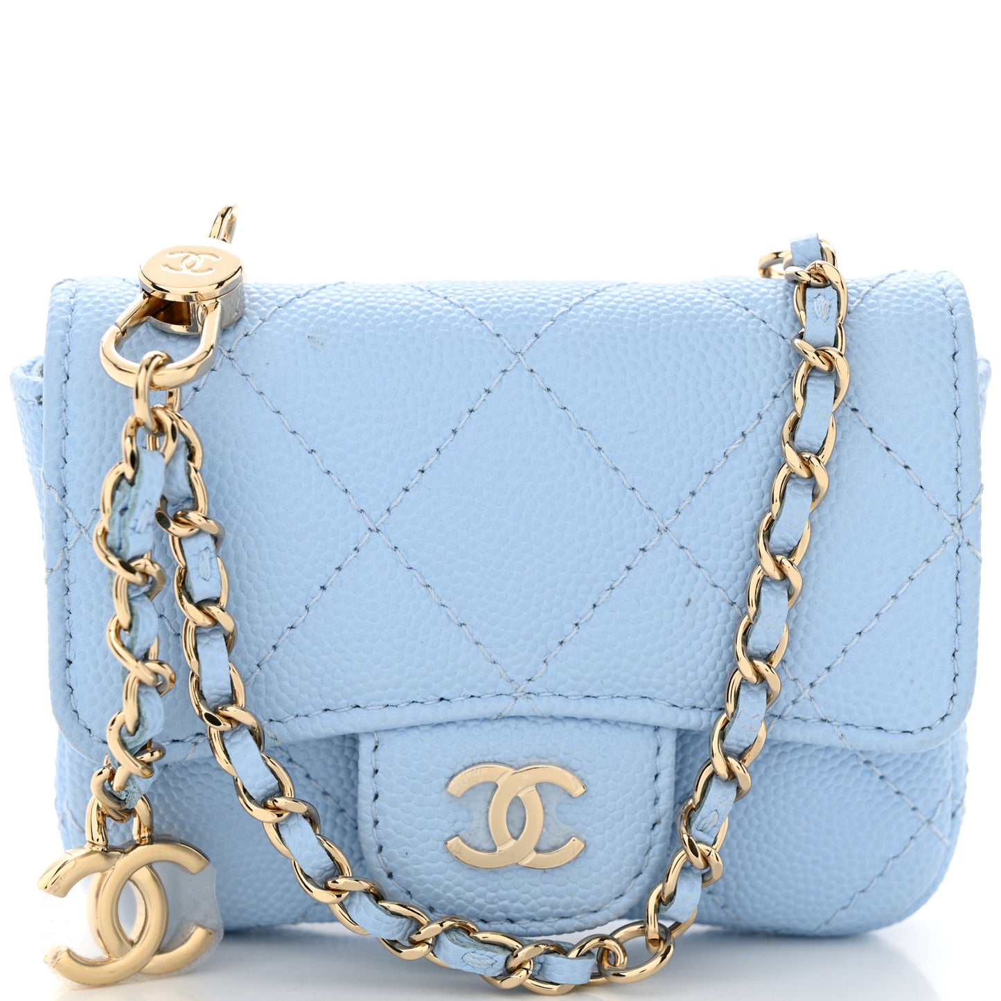 Caviar Quilted Mini Chain Belt Bag Light Blue