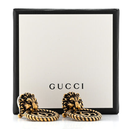 Gucci Metal Double G Lion Head Clip On Earrings Aged Gold 6 of 6