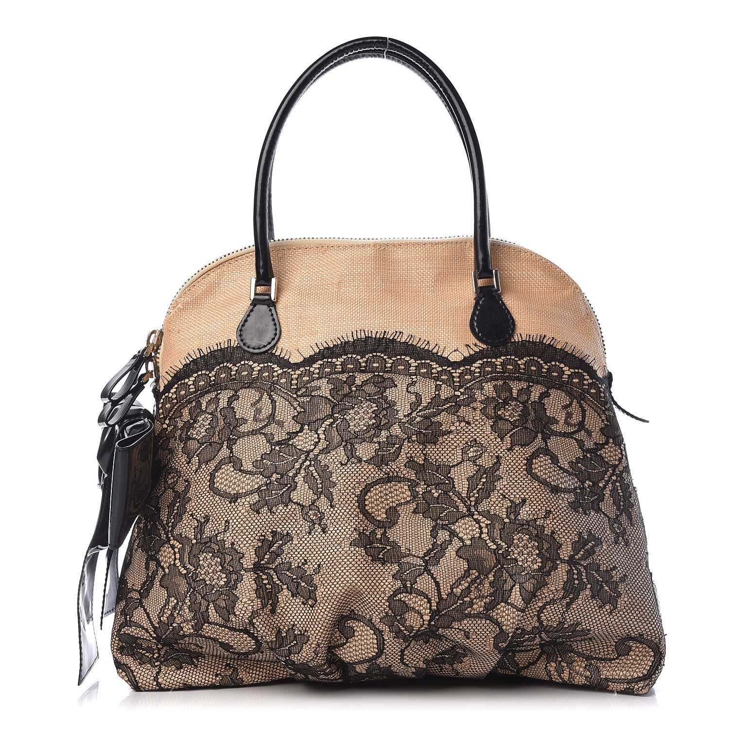 Valentino Garavani Straw Lace Bow Dome Tote Black 1 of 20