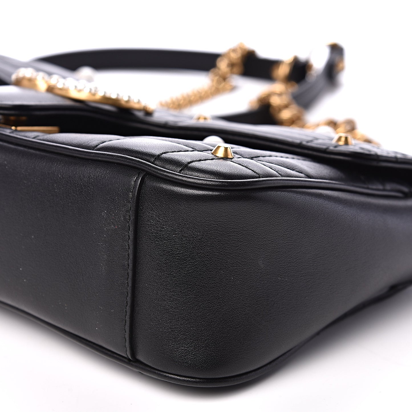 Calfskin Matelasse Studded Small Pearly GG Marmont Shoulder Bag Black