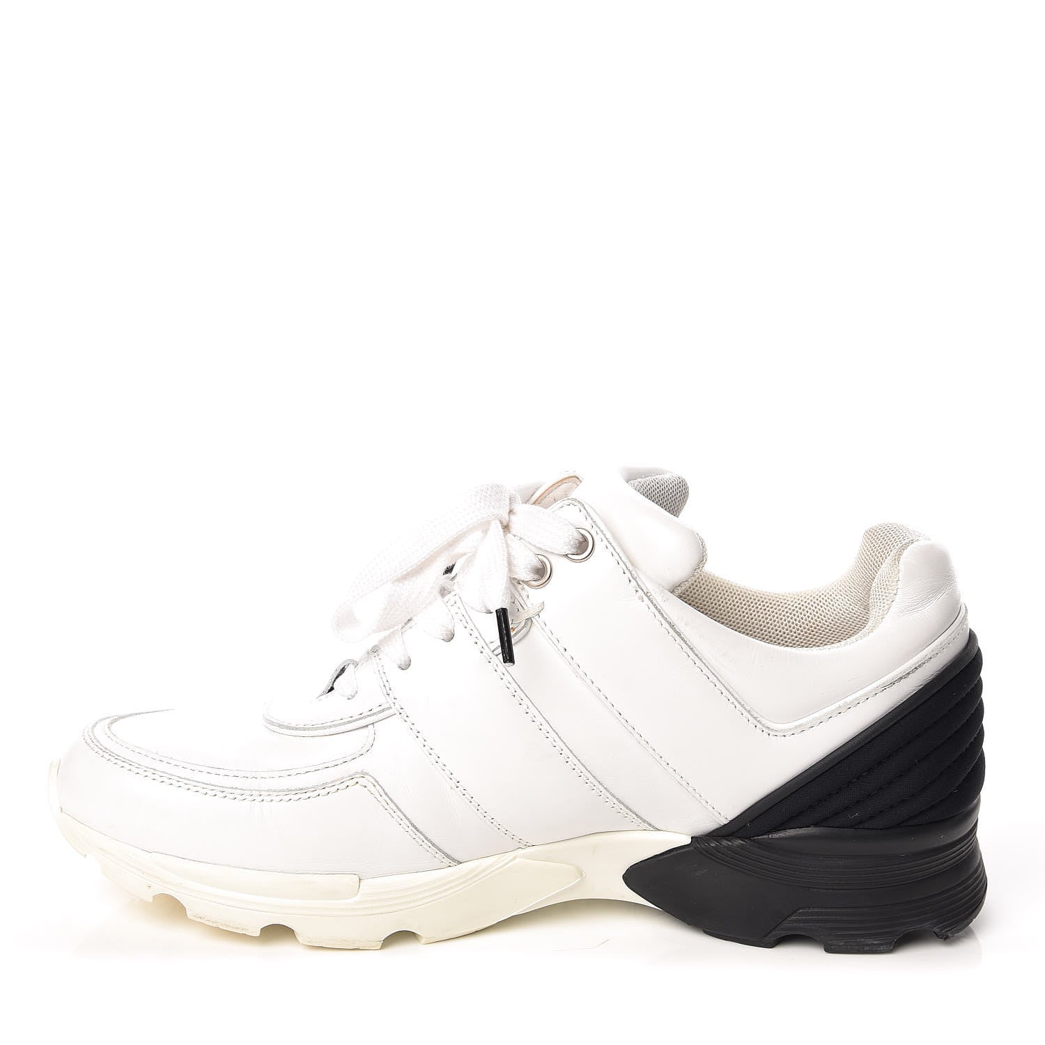 Chanel Calfskin Laminated Womens CC Sneakers 38 White Black 1 of 18