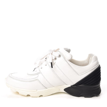 Chanel Calfskin Laminated Womens CC Sneakers 38 White Black 1 of 18