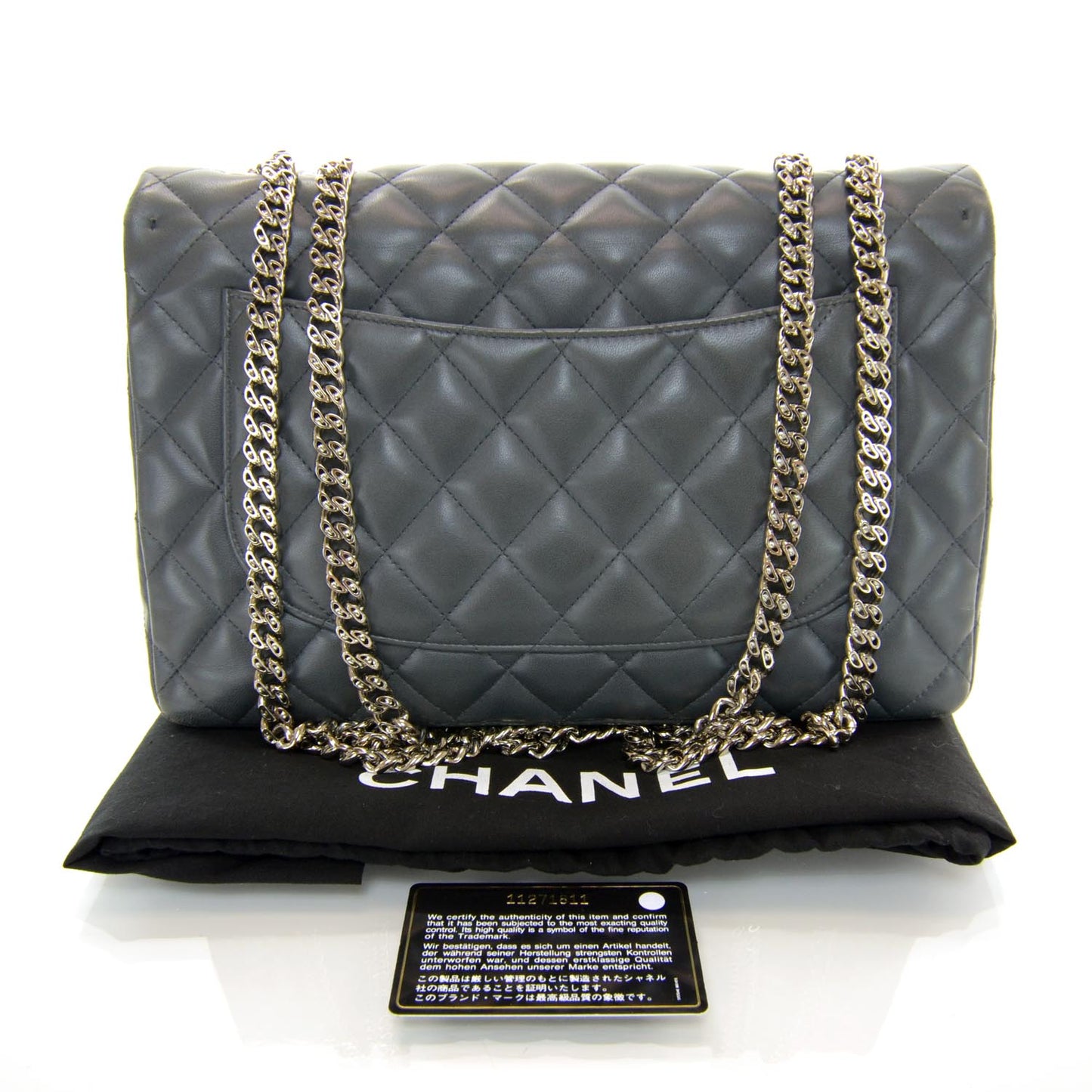 Lambskin Jumbo Flap w Bijoux Chain Grey