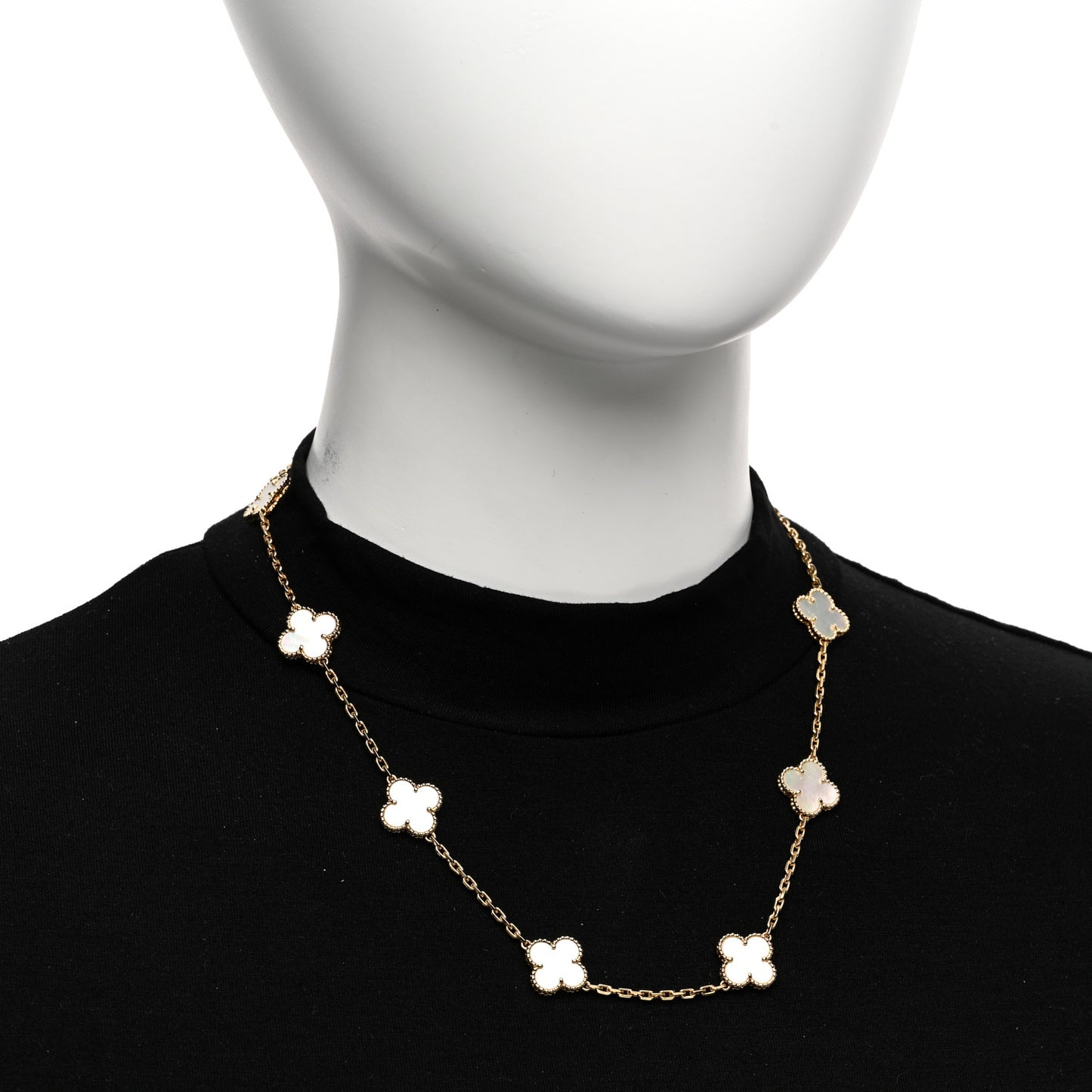 18K Yellow Gold Mother of Pearl 10 Motifs Vintage Alhambra Necklace