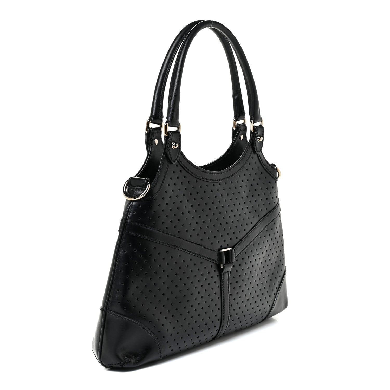 Gucci Calfskin Perforated GG Reins Hobo Black 3 of 18