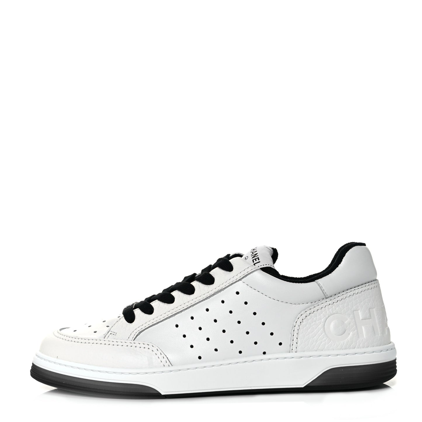 Grained Calfskin Fabric Womens Logo Sneakers 40 White Black