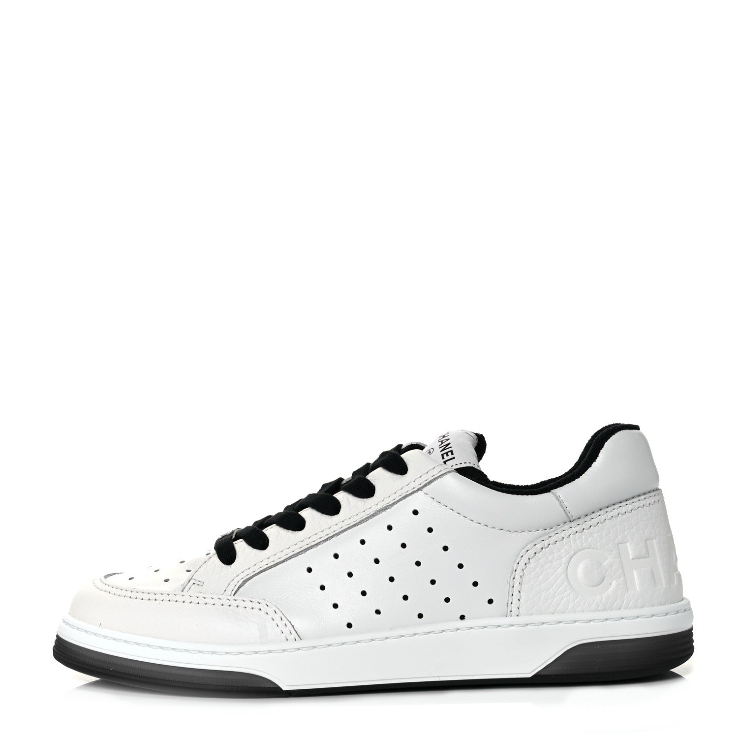 Chanel Grained Calfskin Fabric Womens Logo Sneakers 40 White Black 1 of 8