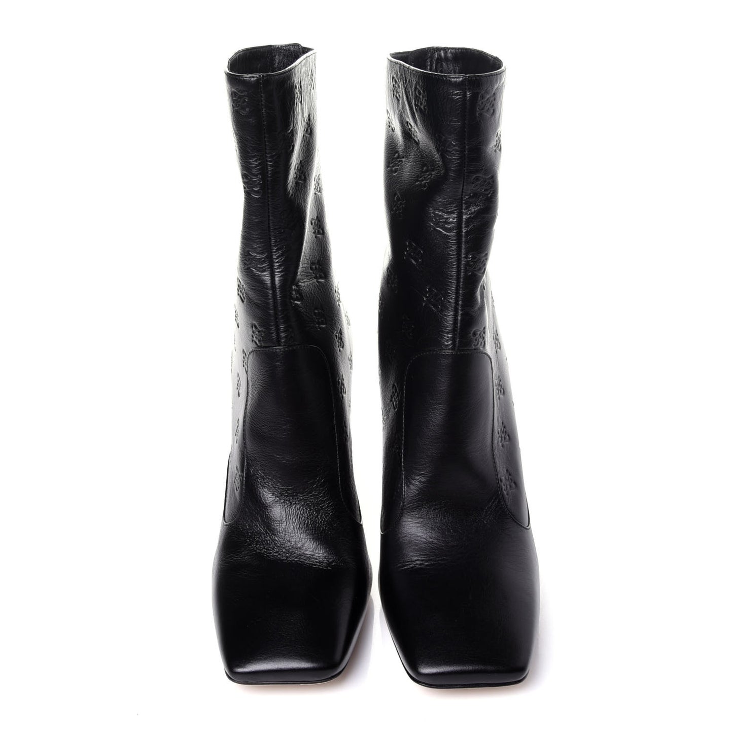 Vitello Karligraphy Embossed FFreedom High Heel Ankle Boots 40 Black