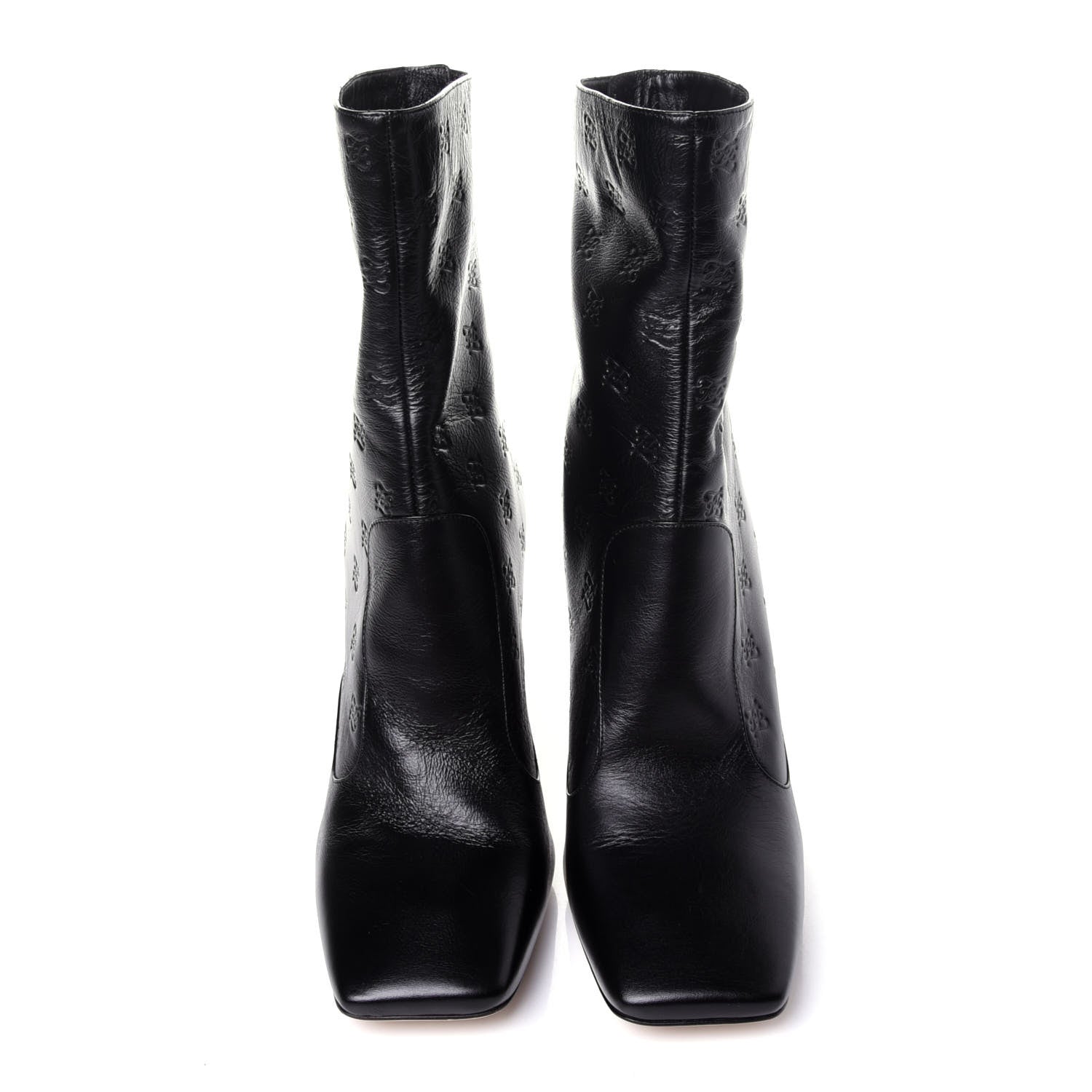 Fendi Vitello Karligraphy Embossed FFreedom High Heel Ankle Boots 40 Black 5 of 9