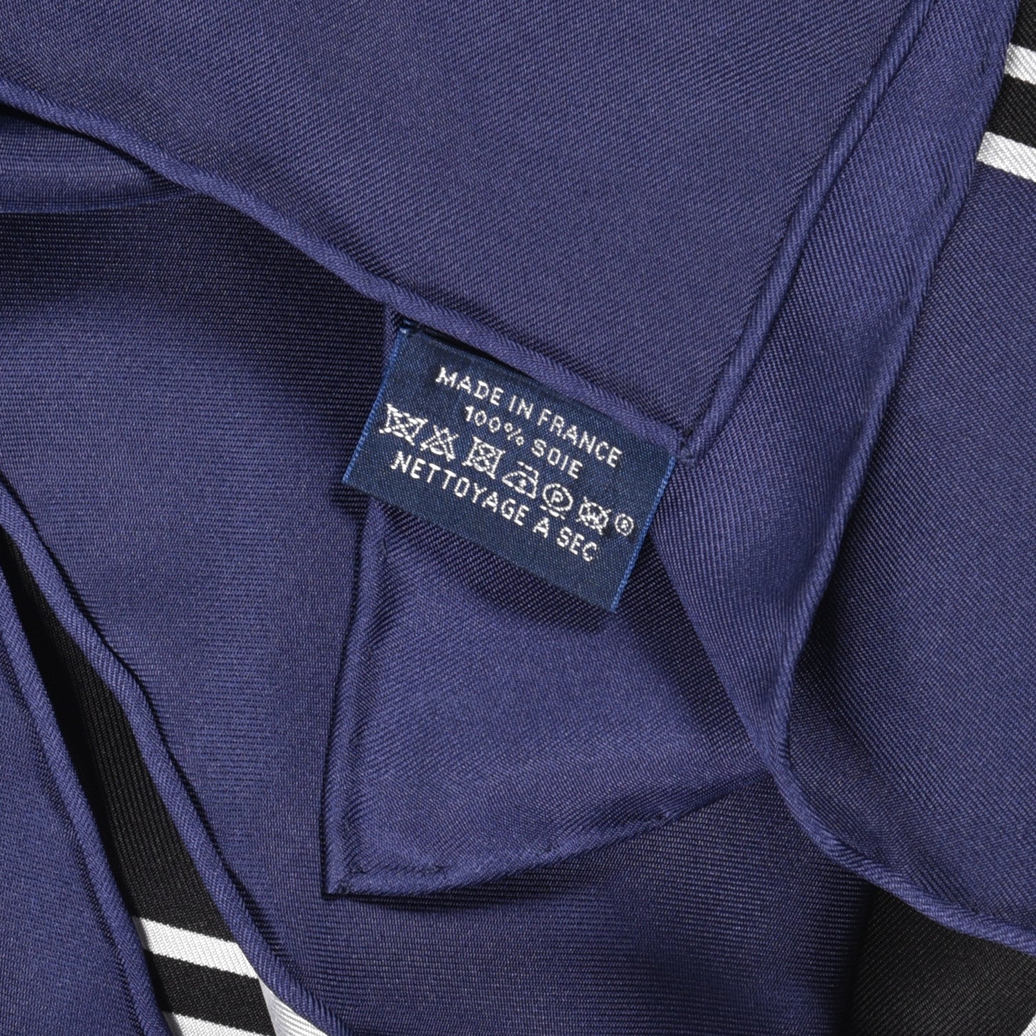 Hermes Silk Please Check In Scarf 90 Marine Black White 6 of 6