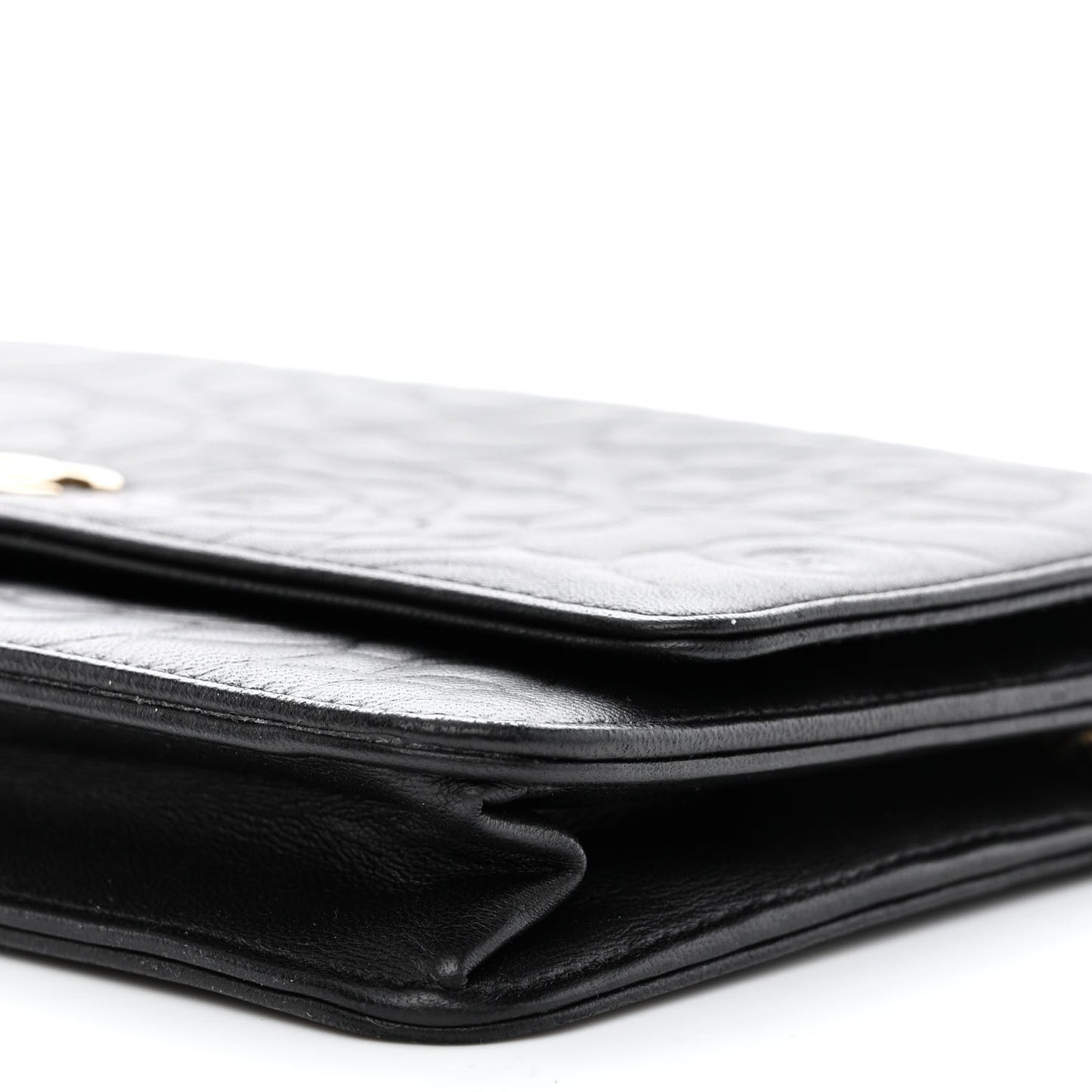 Lambskin Camellia Embossed Wallet on Chain WOC Black