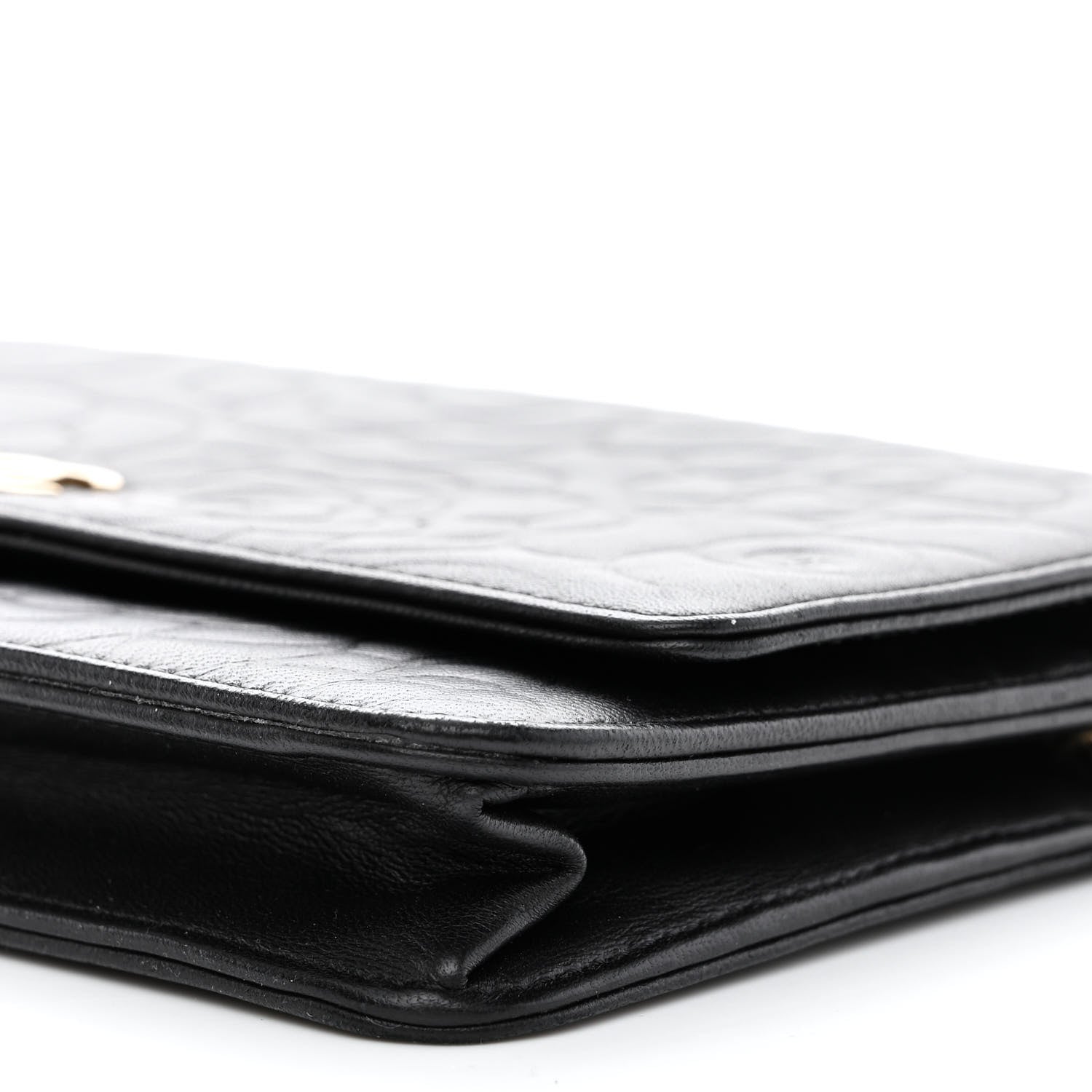 Chanel Lambskin Camellia Embossed Wallet on Chain WOC Black 11 of 12