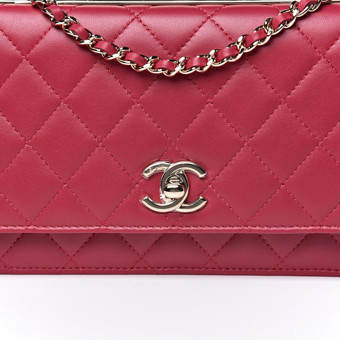 Lambskin Quilted Trendy CC Wallet On Chain WOC Dark Pink