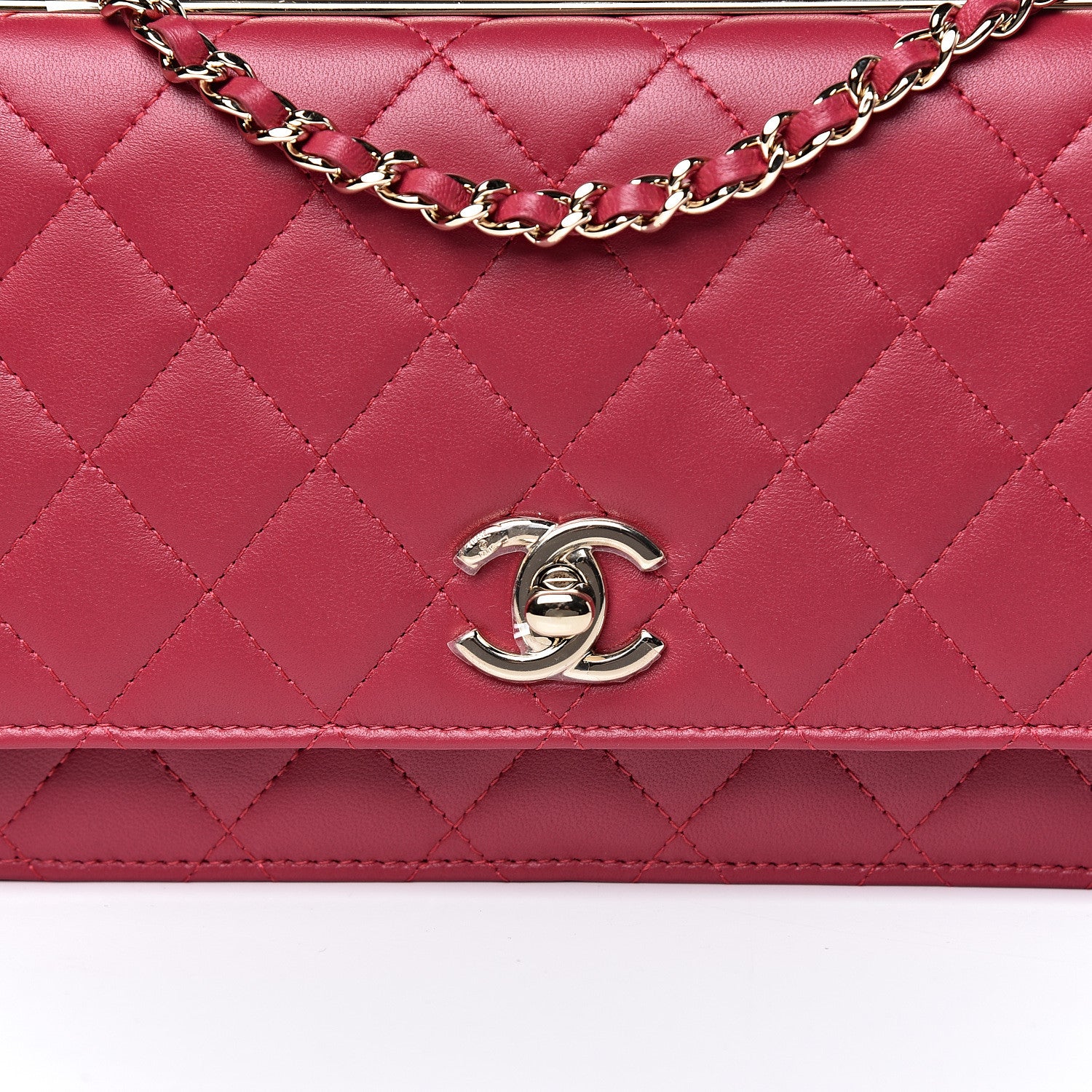 Chanel Lambskin Quilted Trendy CC Wallet On Chain WOC Dark Pink 12 of 13