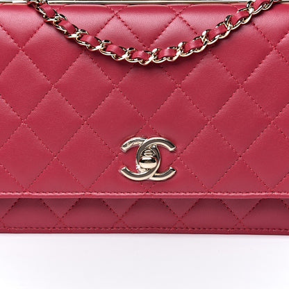 Chanel Lambskin Quilted Trendy CC Wallet On Chain WOC Dark Pink 12 of 13