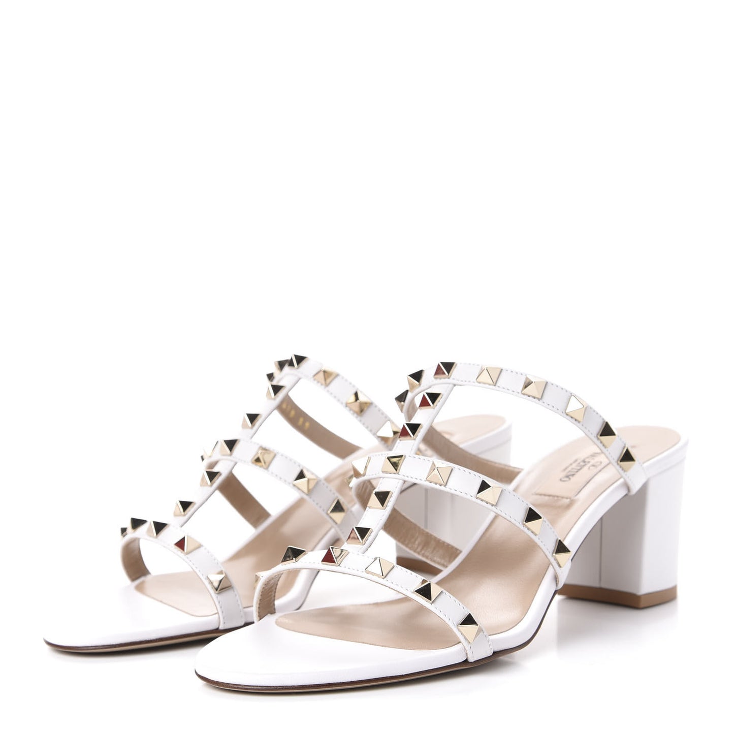 Calfskin Nappa Rockstud 60mm Caged Slide Sandals 39 Optic White