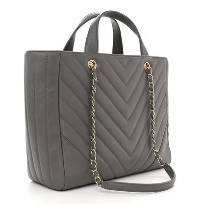 Chanel Calfskin Chevron Quilted Statement Shopping Tote Grey 3 of 12