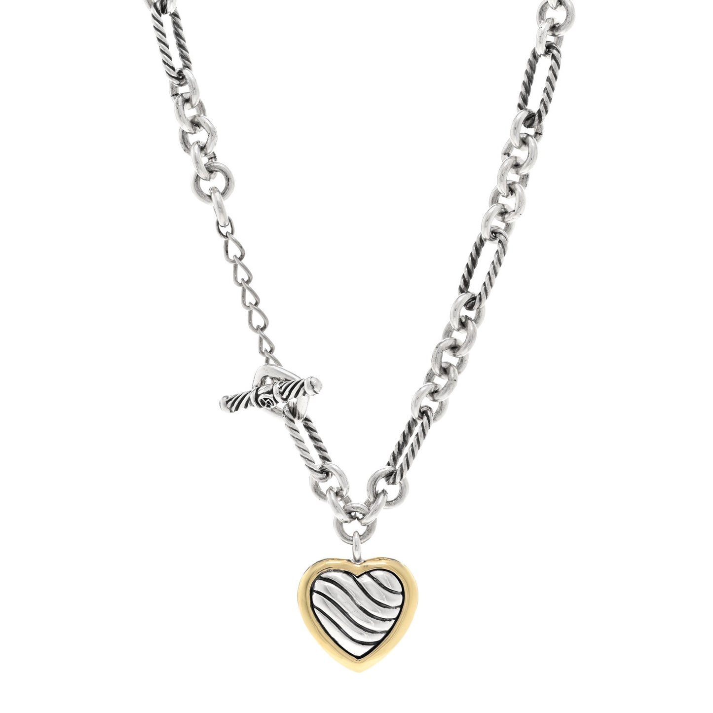 Sterling Silver 18K Yellow Gold Cable Heart Figaro Necklace