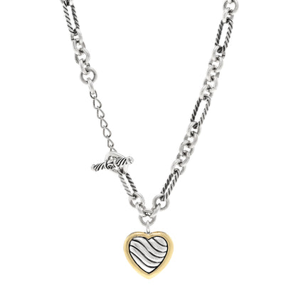 David Yurman Sterling Silver 18K Yellow Gold Cable Heart Figaro Necklace 1 of 5