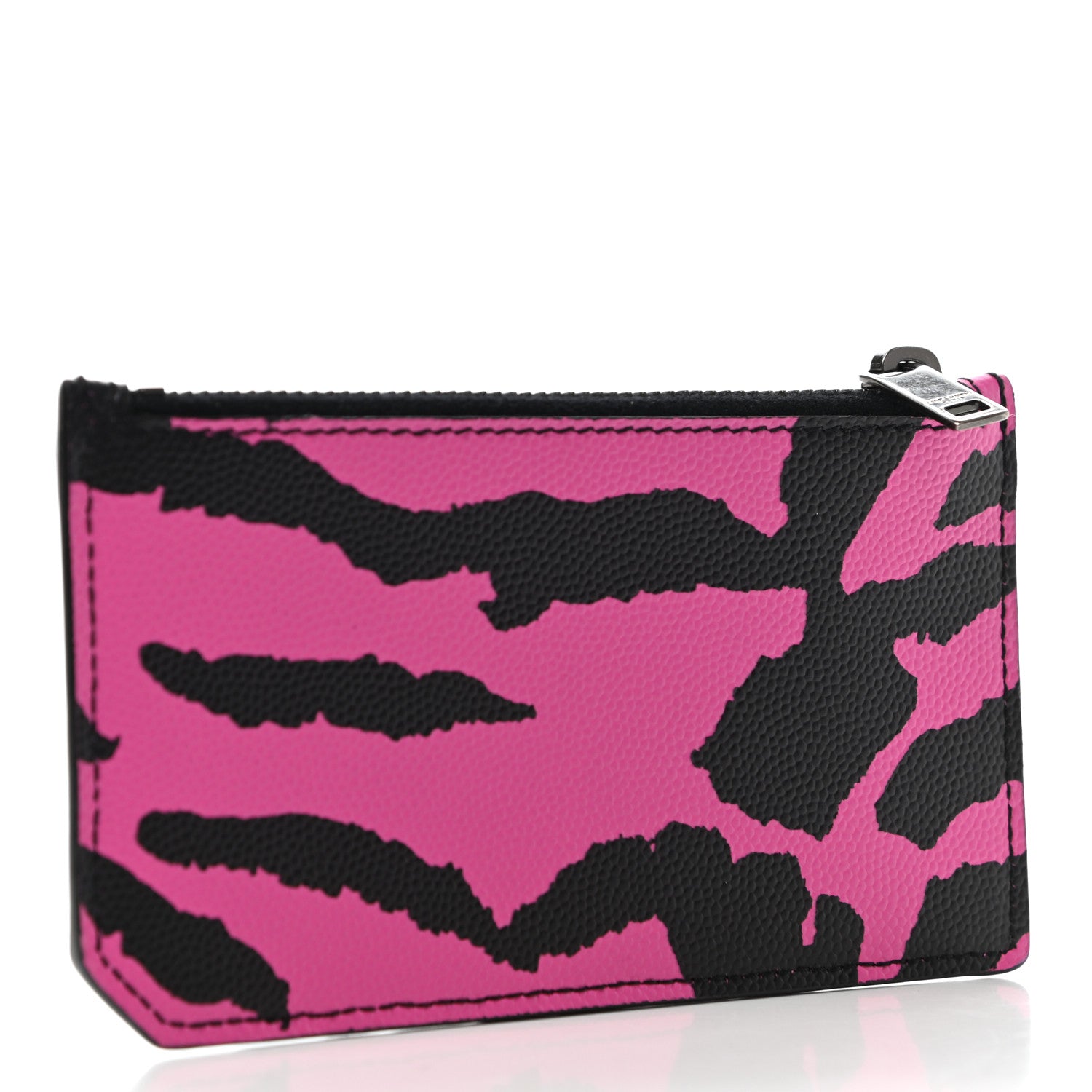 Saint Laurent Grain de Poudre Zebra Print 5 Fragments Zip Pouch Card Holder Fuchsia Black 3 of 8