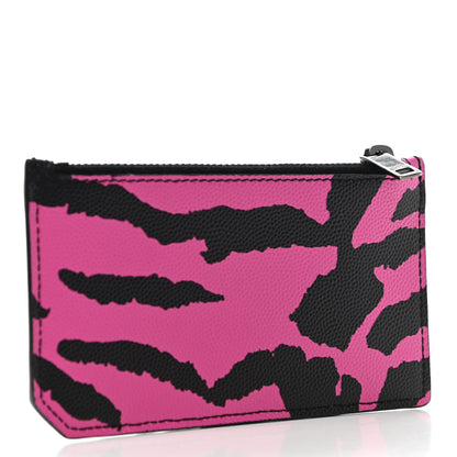 Saint Laurent Grain de Poudre Zebra Print 5 Fragments Zip Pouch Card Holder Fuchsia Black 3 of 8