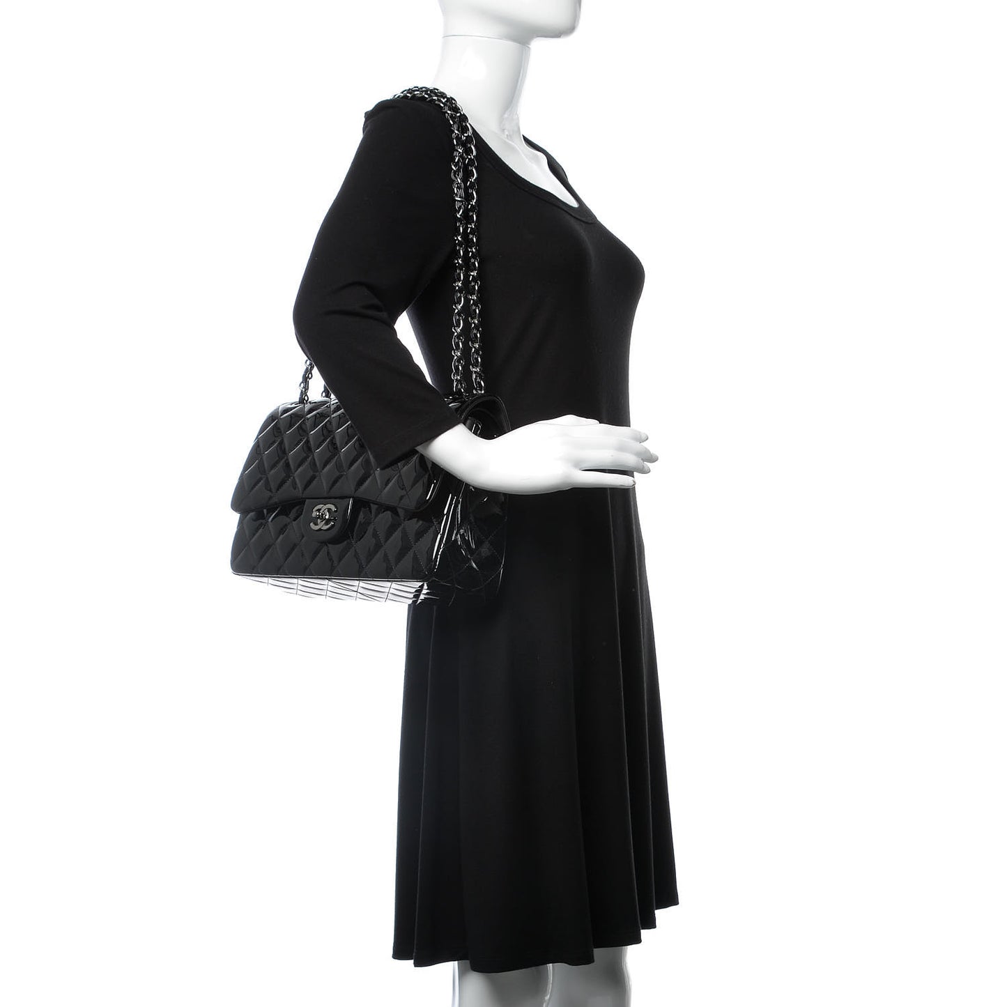 Patent Quilted Jumbo Double Flap Black