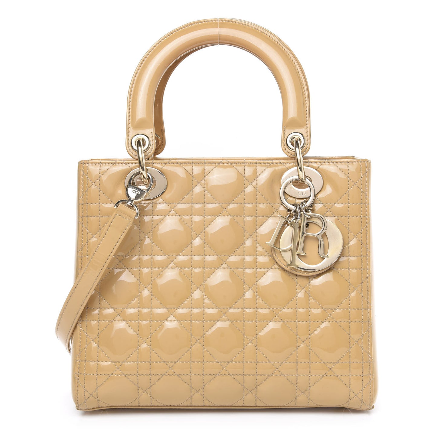 Patent Cannage Medium Lady Dior Beige