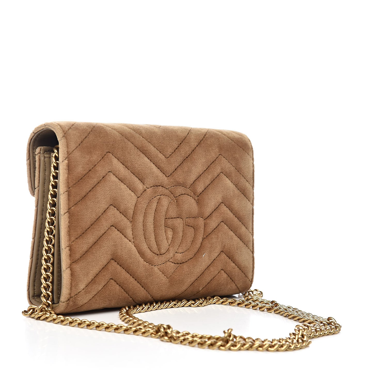 Velvet Matelasse GG Marmont Chain Wallet Taupe