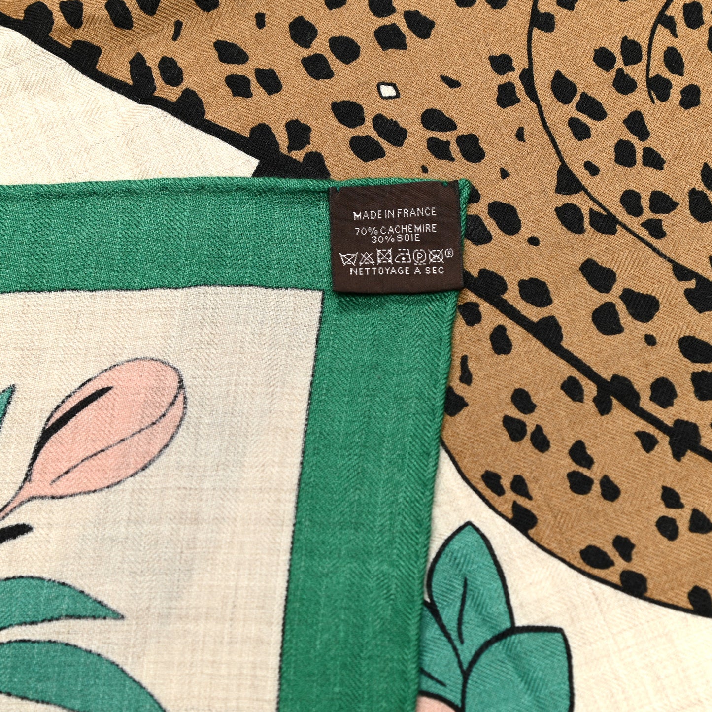 Cashmere Silk Les Leopards Shawl 140 Naturel Vert Havana