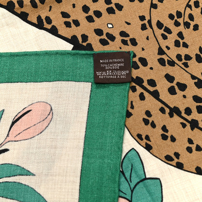 Hermes Cashmere Silk Les Leopards Shawl 140 Naturel Vert Havana 5 of 5