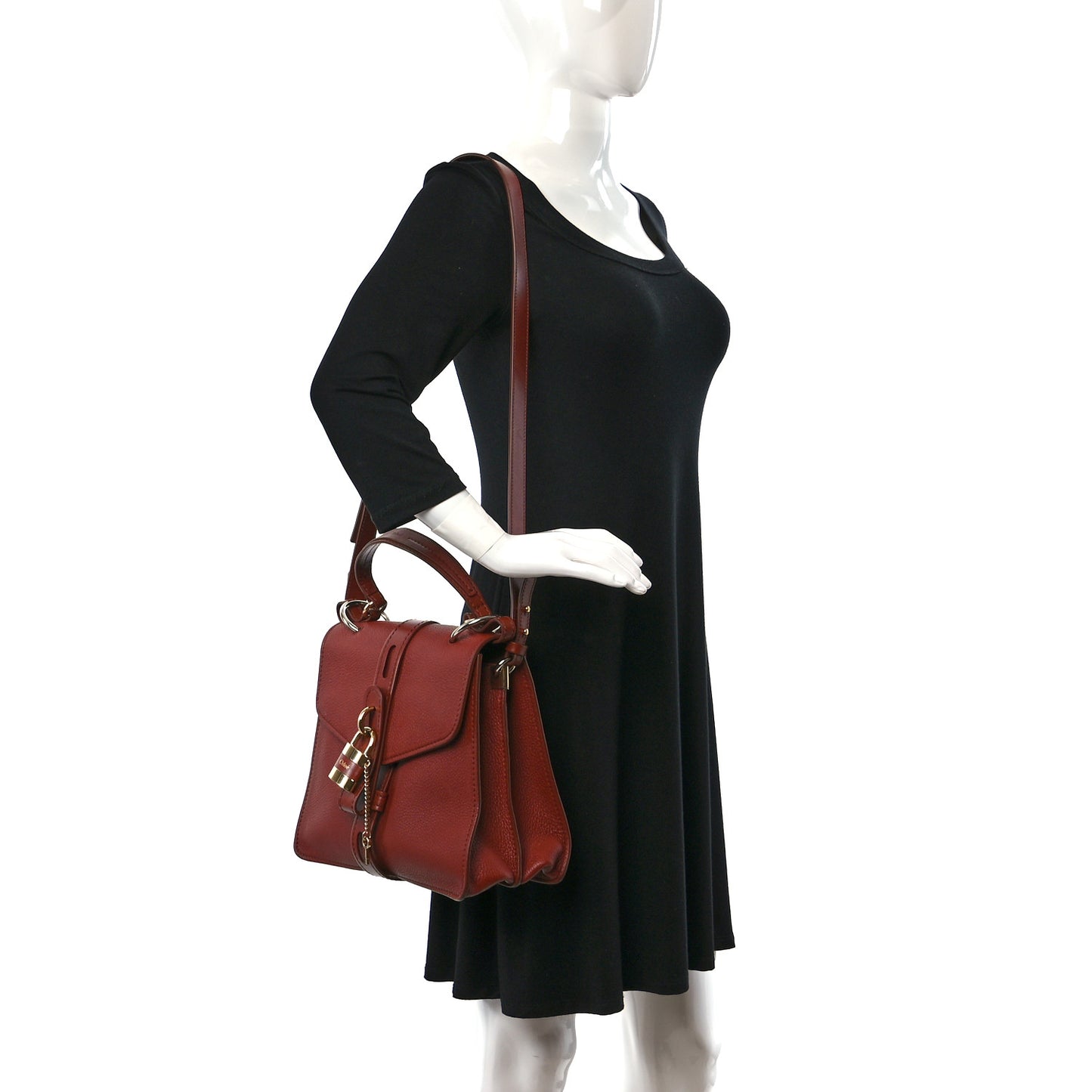 Shiny Grained Calfskin Medium Aby Day Shoulder Bag Sepia Brown