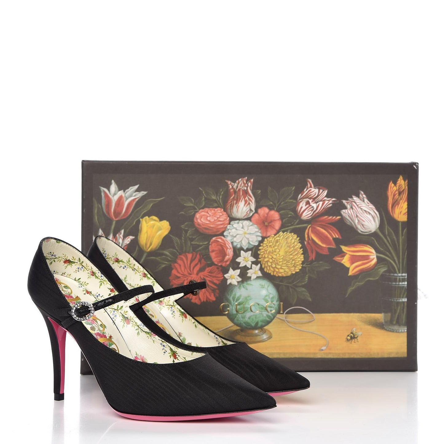 Moire Fabric Virginia Mary Jane Pumps 35.5 Black