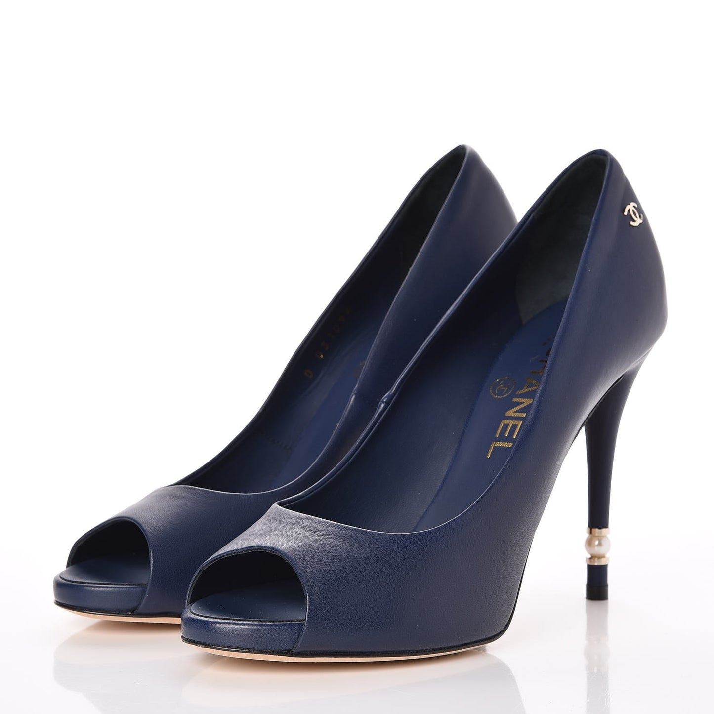 Lambskin Pearl Peep Toe Pumps 38 Navy