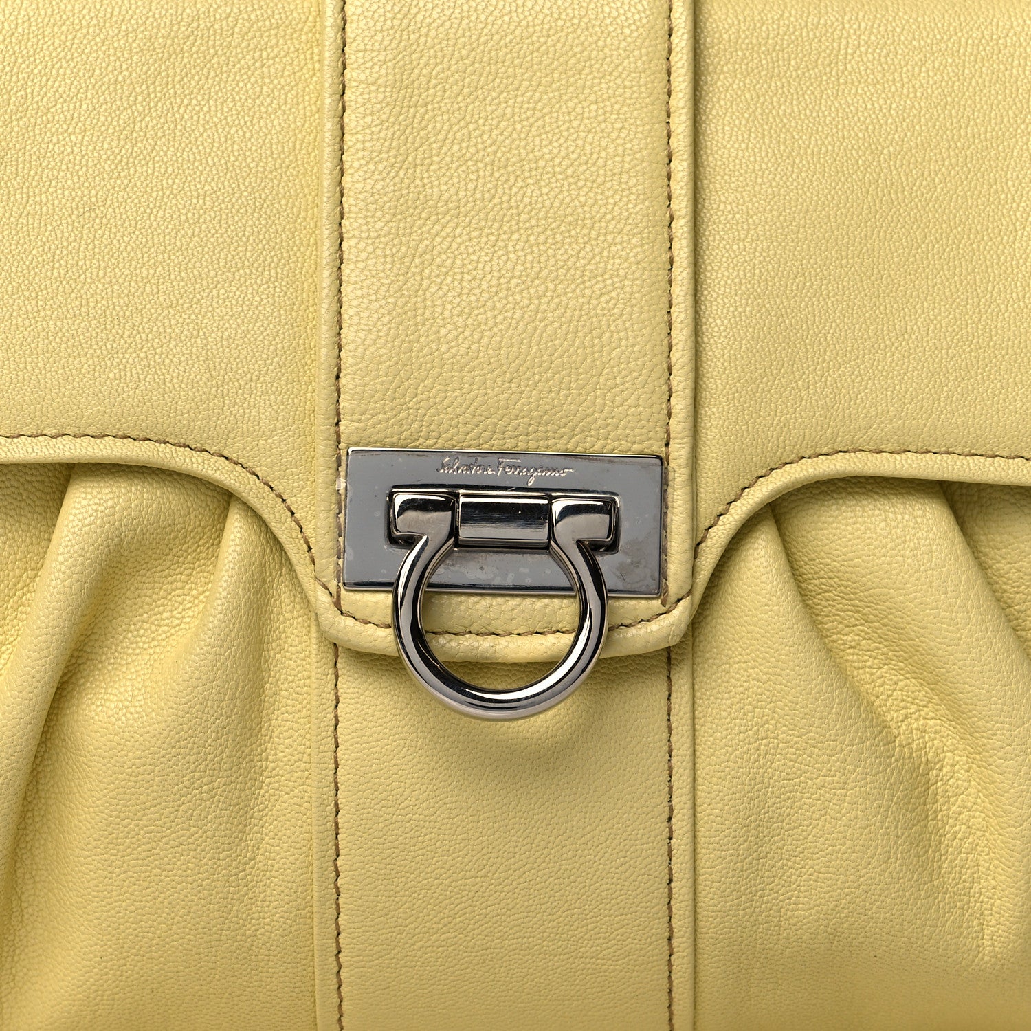 Salvatore Ferragamo Goatskin Gancini Shoulder Bag Citronella 6 of 9