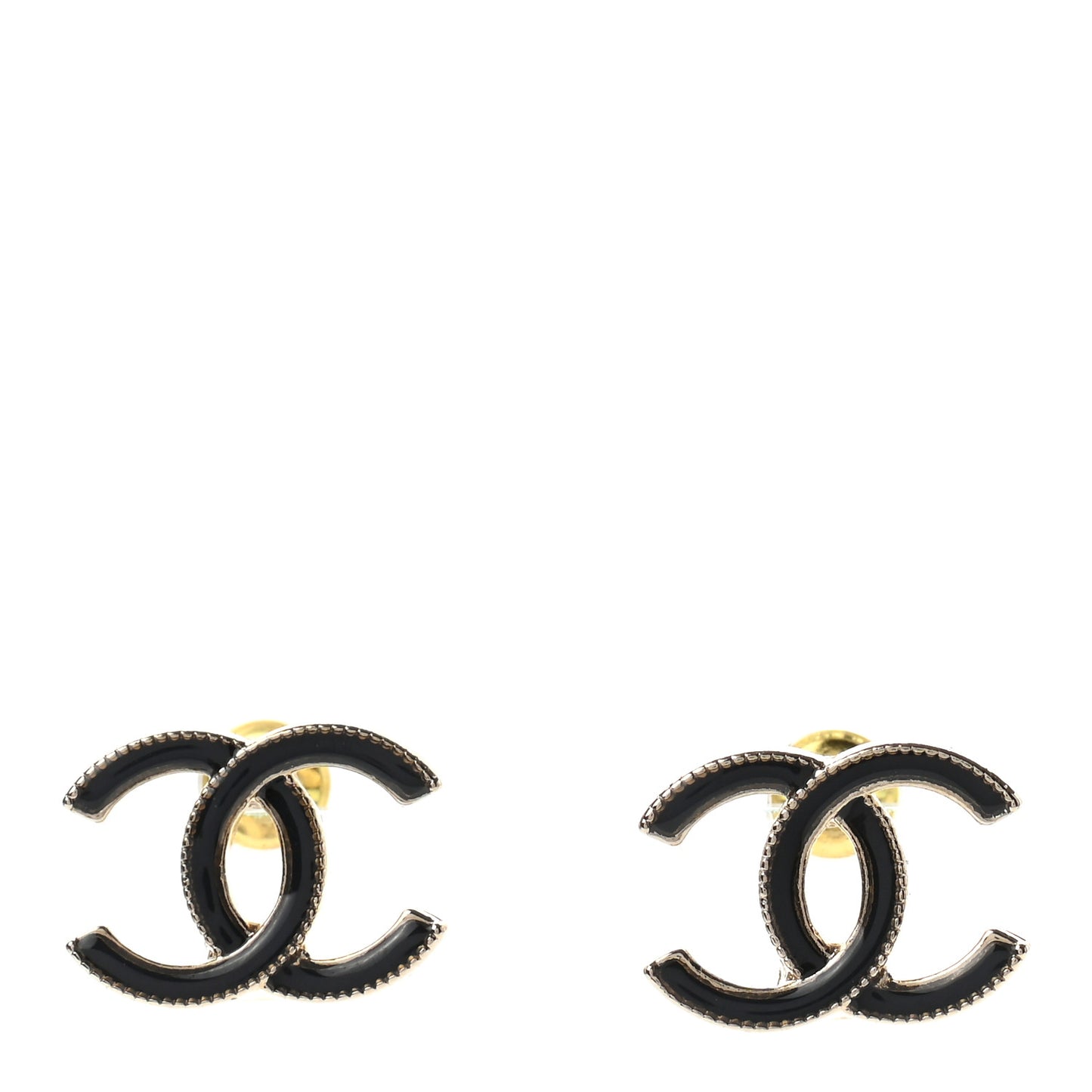 Enamel CC Earrings Black Gold
