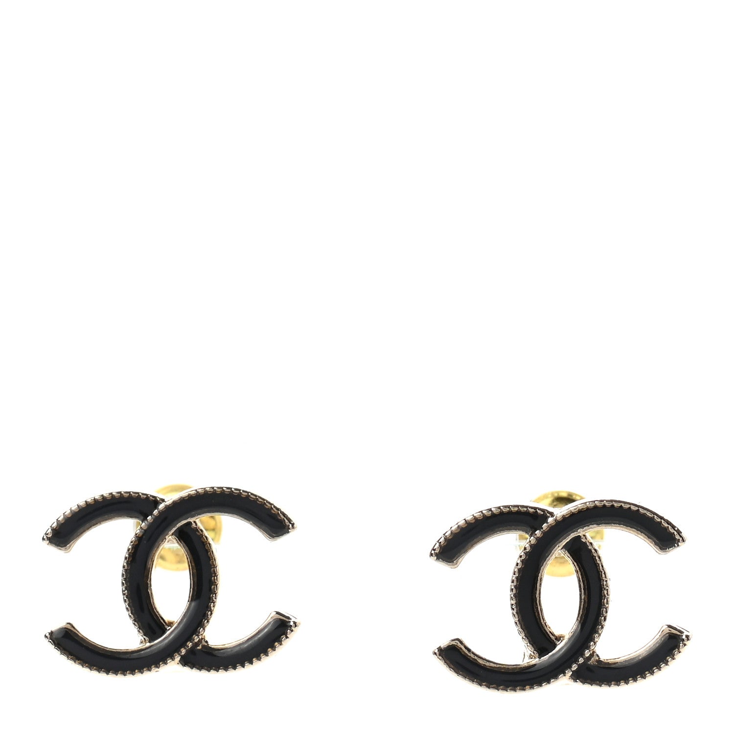 Chanel Enamel CC Earrings Black Gold 1 of 4