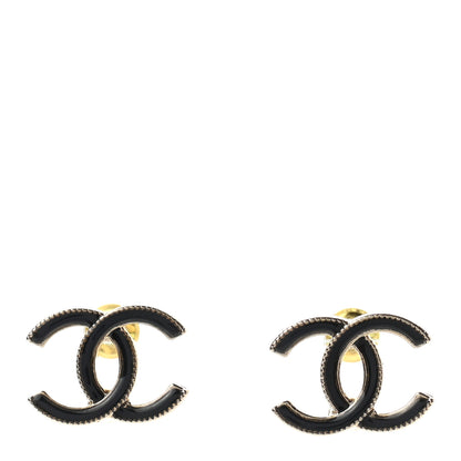 Chanel Enamel CC Earrings Black Gold 1 of 4