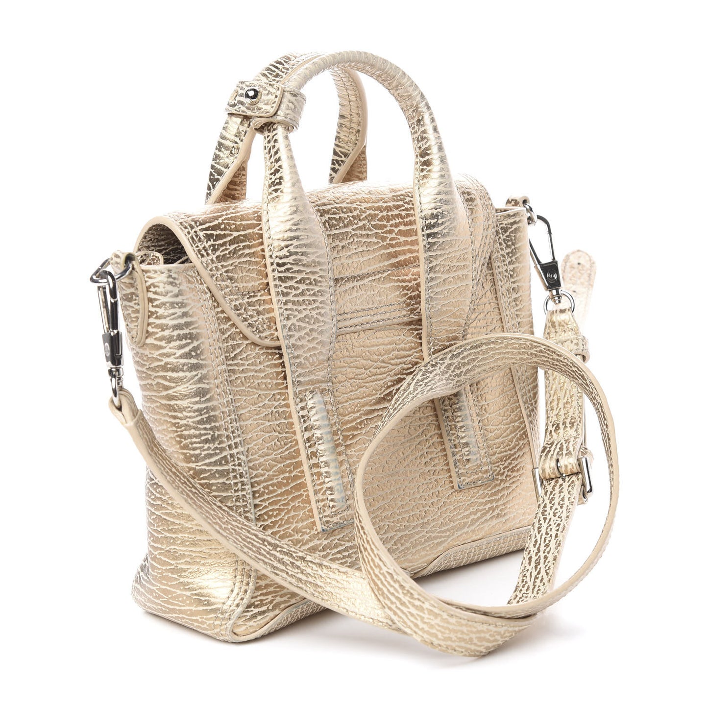 3.1 Textured Calfskin Mini Pashli Satchel Nude Platinum